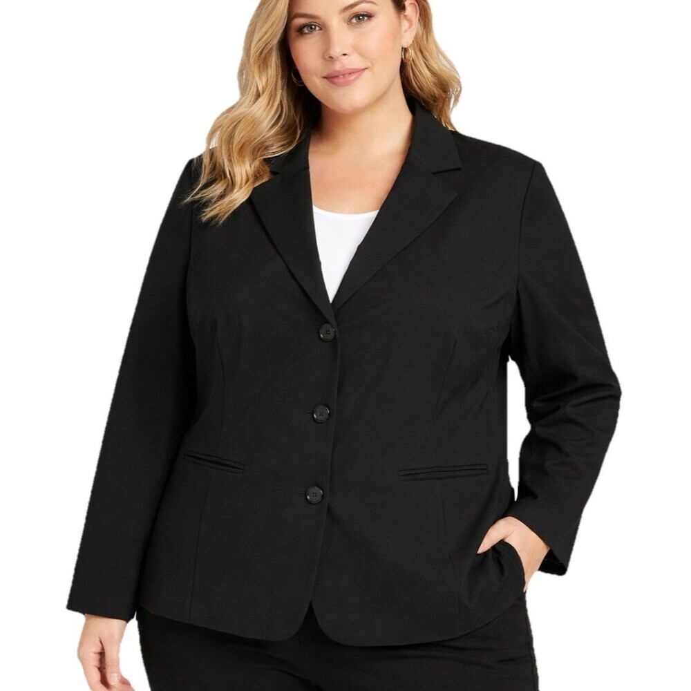 Talbots Wool Blazer Womens 24W Black Career Jacket Classic Plus Size NWT